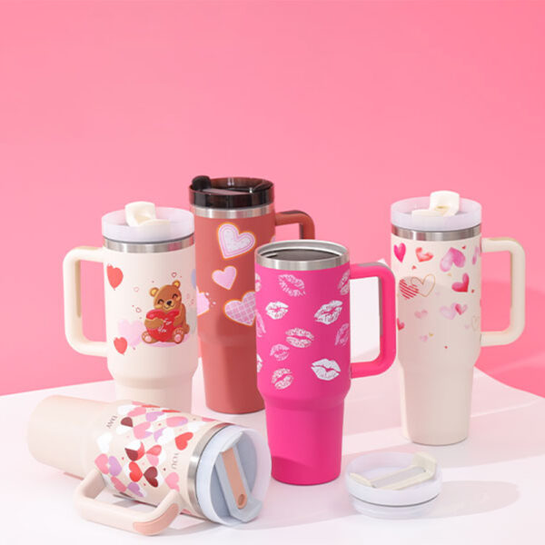 40 oz Insulated Tumbler with Handle & Straw – Stainless Steel Spill-Proof Travel Mug with Lid, Fits Car Cup Holders – Ideal Gift for Valentine’s Day, Office, Gym, or On-the-Go Use